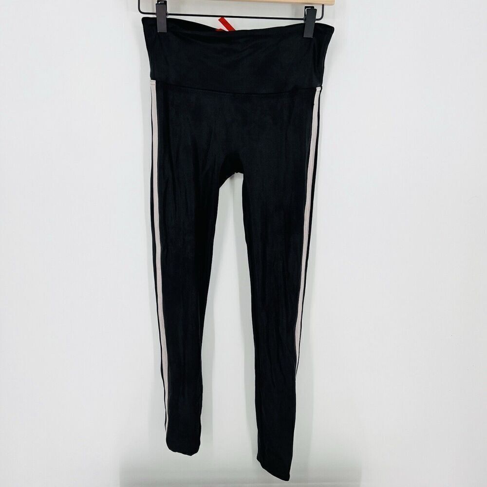 Spanx Size Medium tuxedo faux leather Black White Stripe leggings